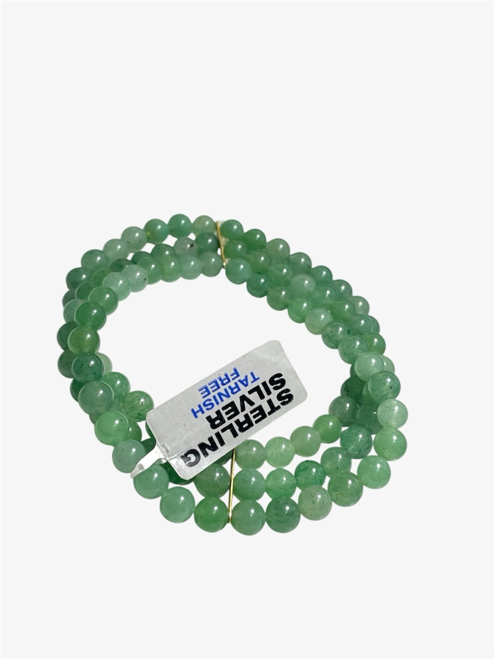 Green Jade Gemstone Beaded Triple Row Stretch Bracelet NWT